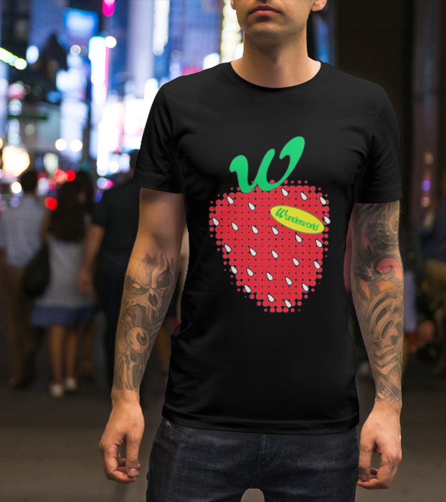 Wunderworld Strawberry Pattern With Green Leaf Initial T-Shirt