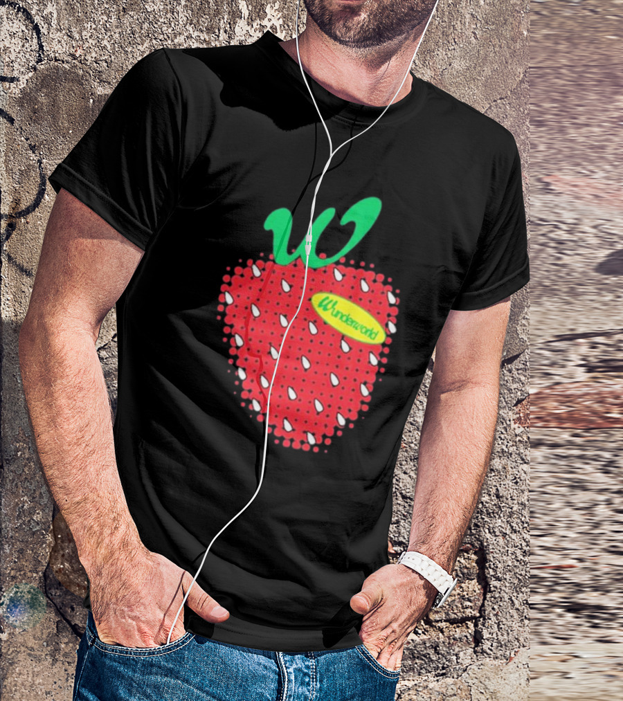 Wunderworld Strawberry Pattern With Green Leaf Initial T-Shirt