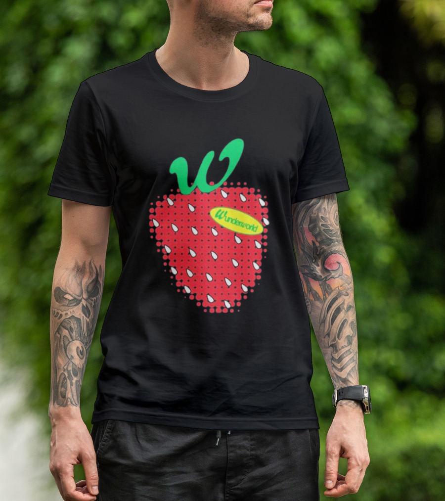 Wunderworld Strawberry Pattern With Green Leaf Initial T-Shirt
