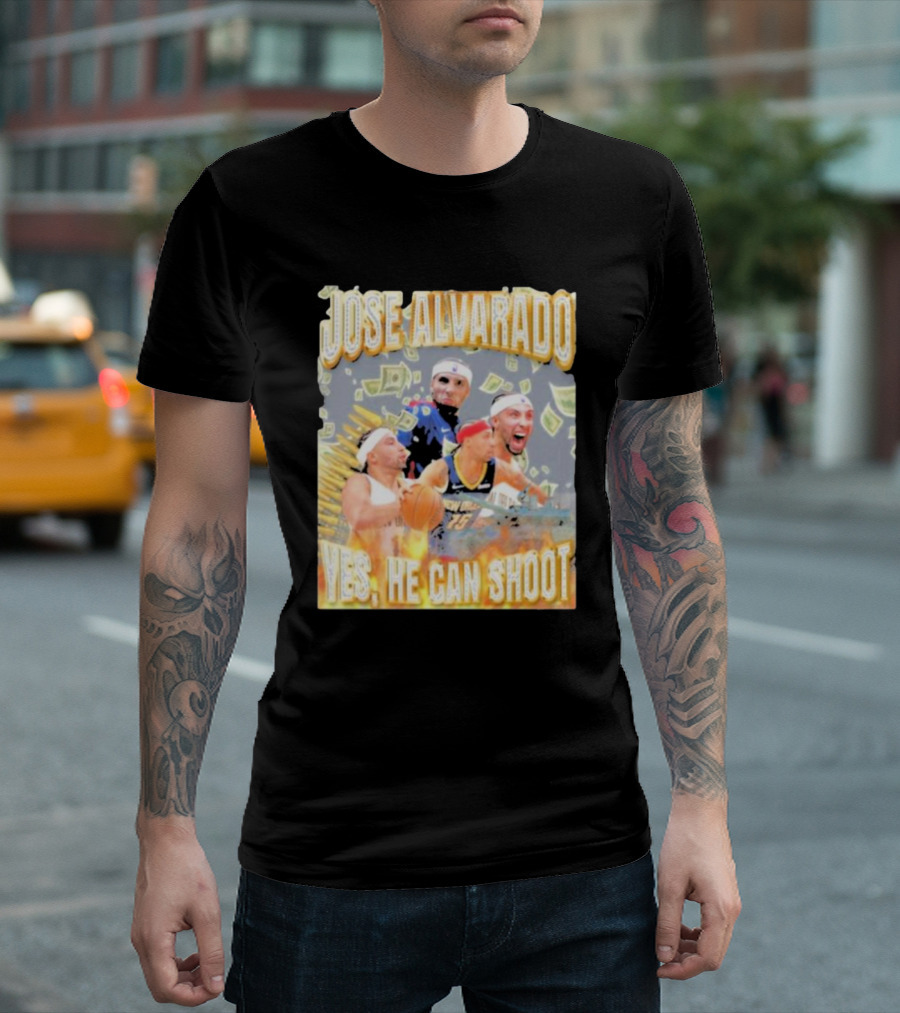 Jose Alvarado Yes He Can Shoot Basketball Money Energetic Collage T-Shirt