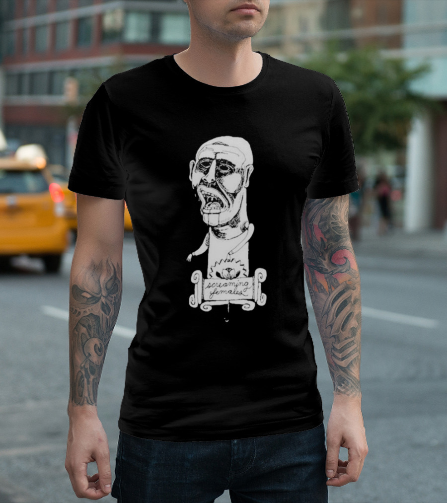 Screaming Females Band Illustration Black and White Head T-Shirt