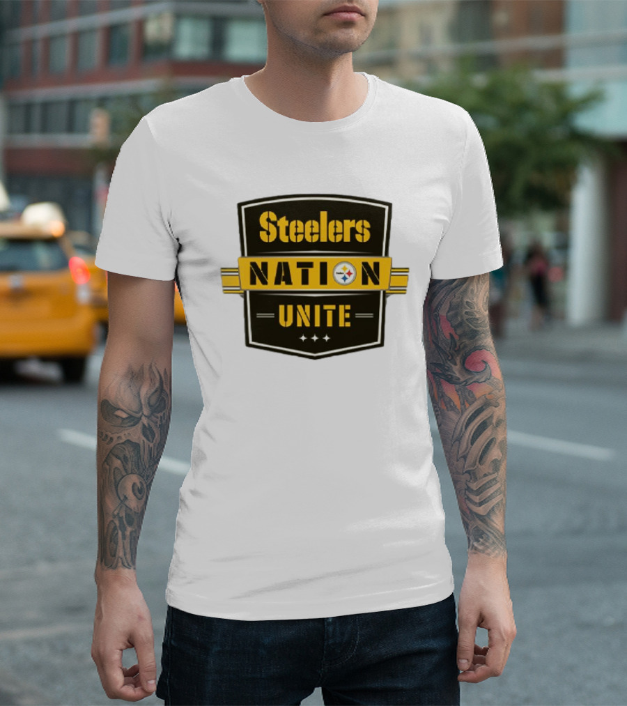 Steelers Nation Unite Emblem with Stars and Iconic Team Colors T-Shirt