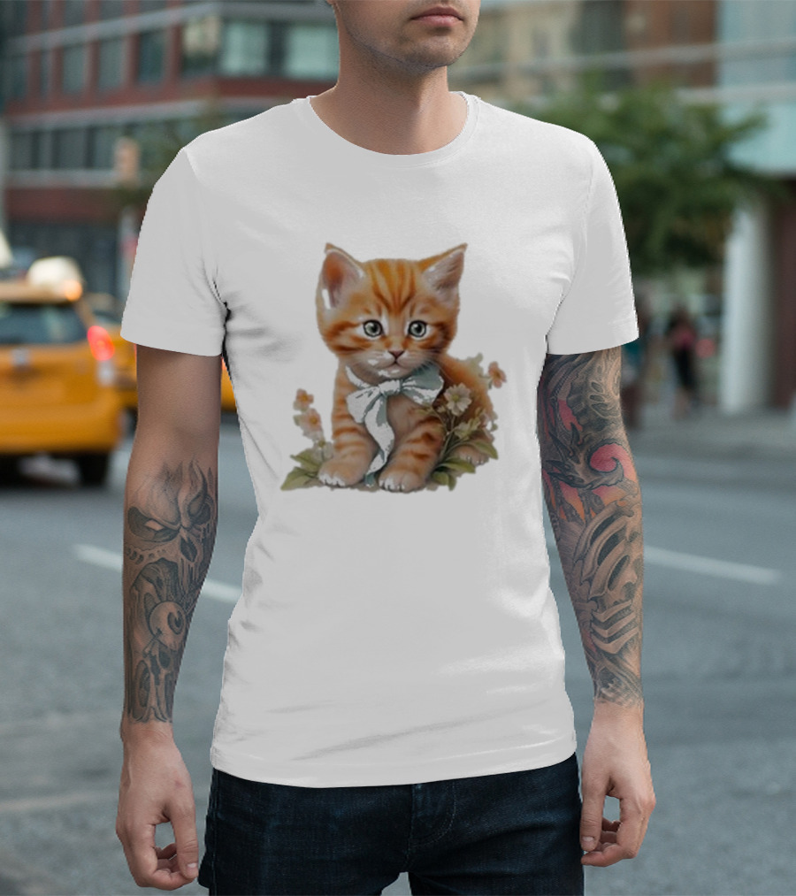 Beabadoobee Cat Kimchi Miso Kitten with Bow and Flowers T-Shirt
