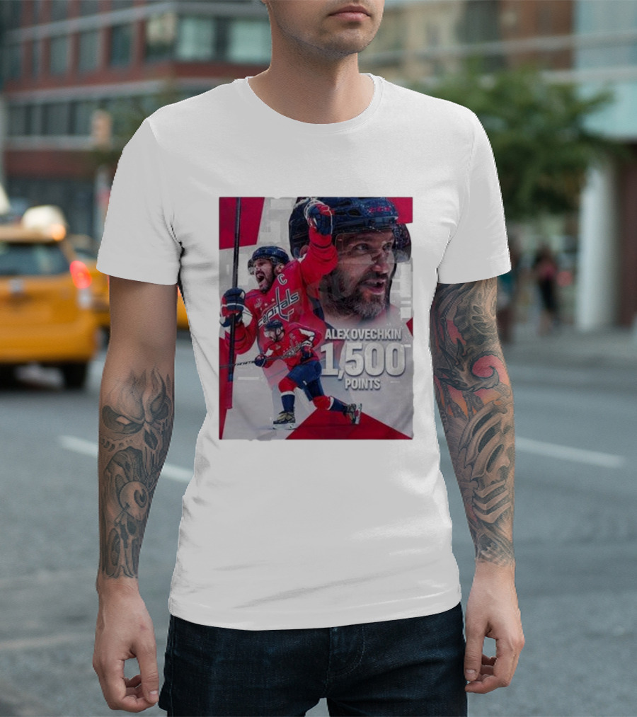 Alex Ovechkin 1500 Points Celebration Washington Capitals Red and White Hockey T-Shirt