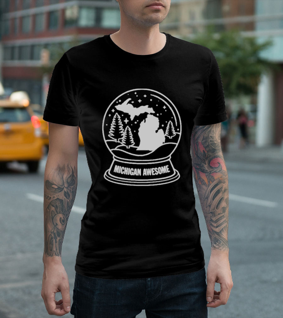 Michigan Awesome Winter Wonderland Snow Globe With Trees And Stars T-Shirt