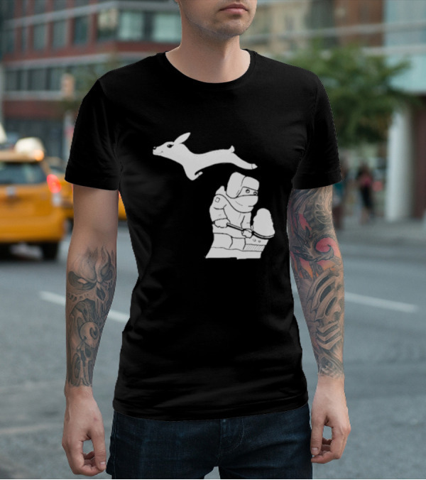 Michigan Snow Shoveling And Skiing Hare T-Shirt
