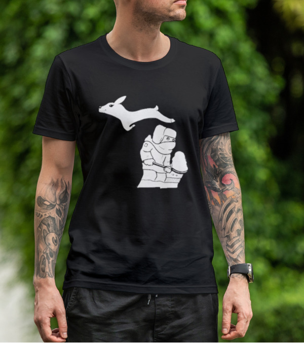 Michigan Snow Shoveling And Skiing Hare T-Shirt