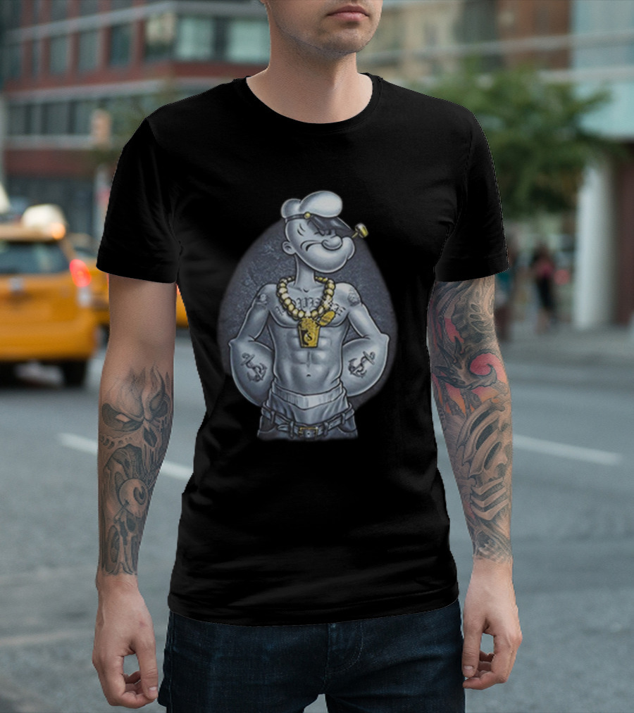 Popeye The Sailor Man Gangster Thug Jewelry Tattoos Pipe T-Shirt