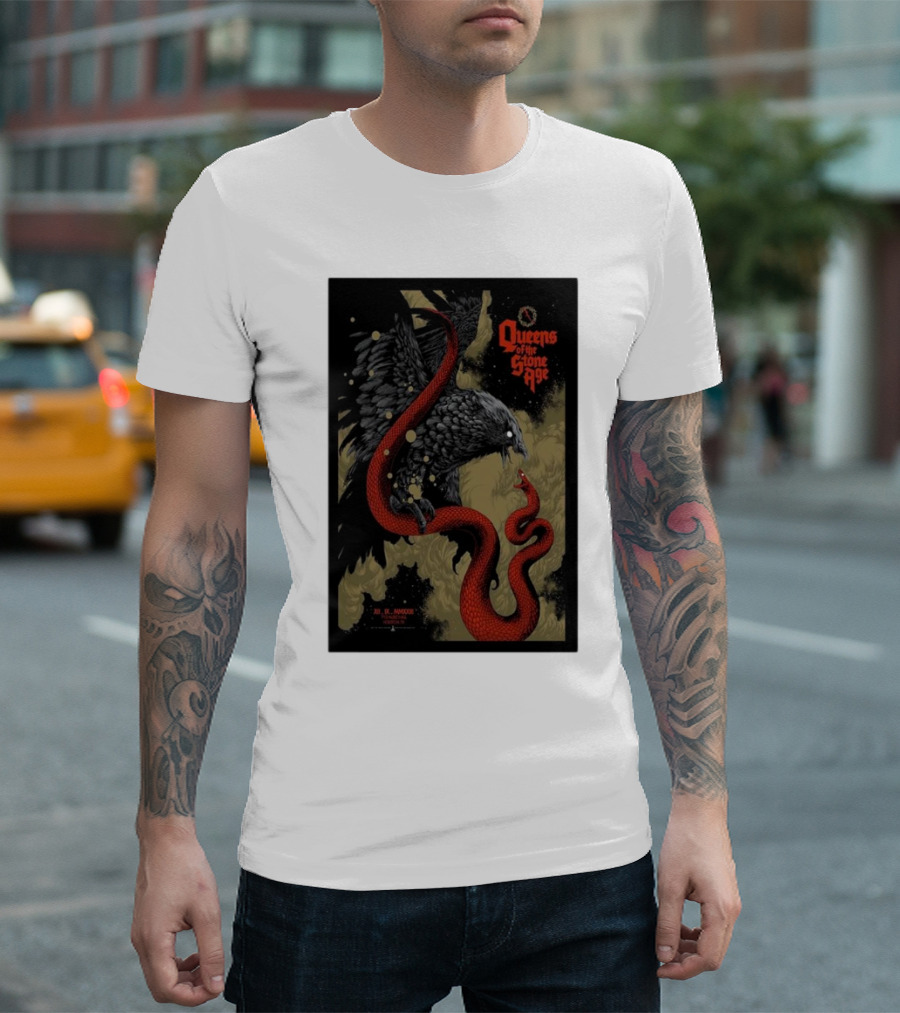 Queens Of The Stone Age R Mederos Art With Red Snake And Black Bird December 9 T-Shirt