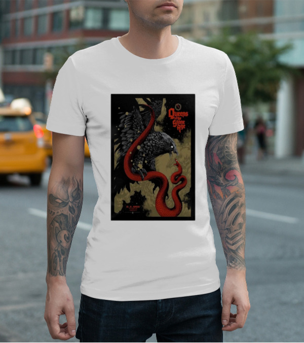 Queens Of The Stone Age R Mederos Art With Red Snake And Black Bird December 9 T-Shirt