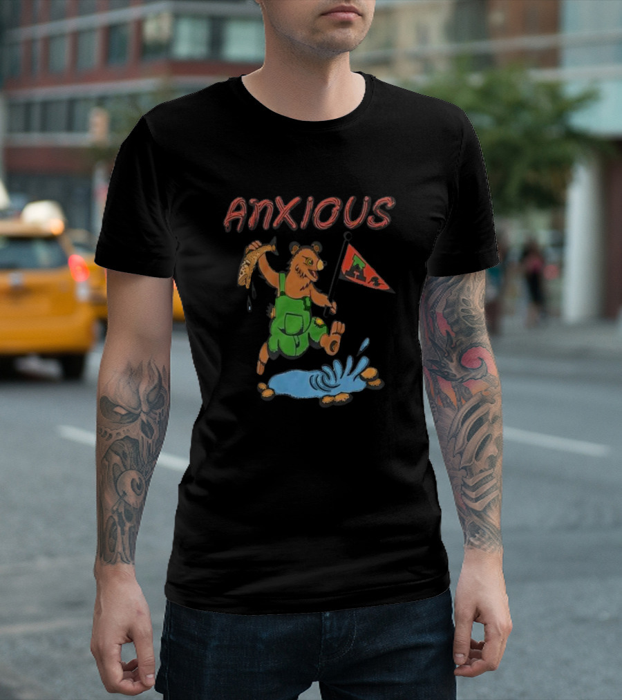 Anxious Bear with Flag and Fish Australia T-Shirt