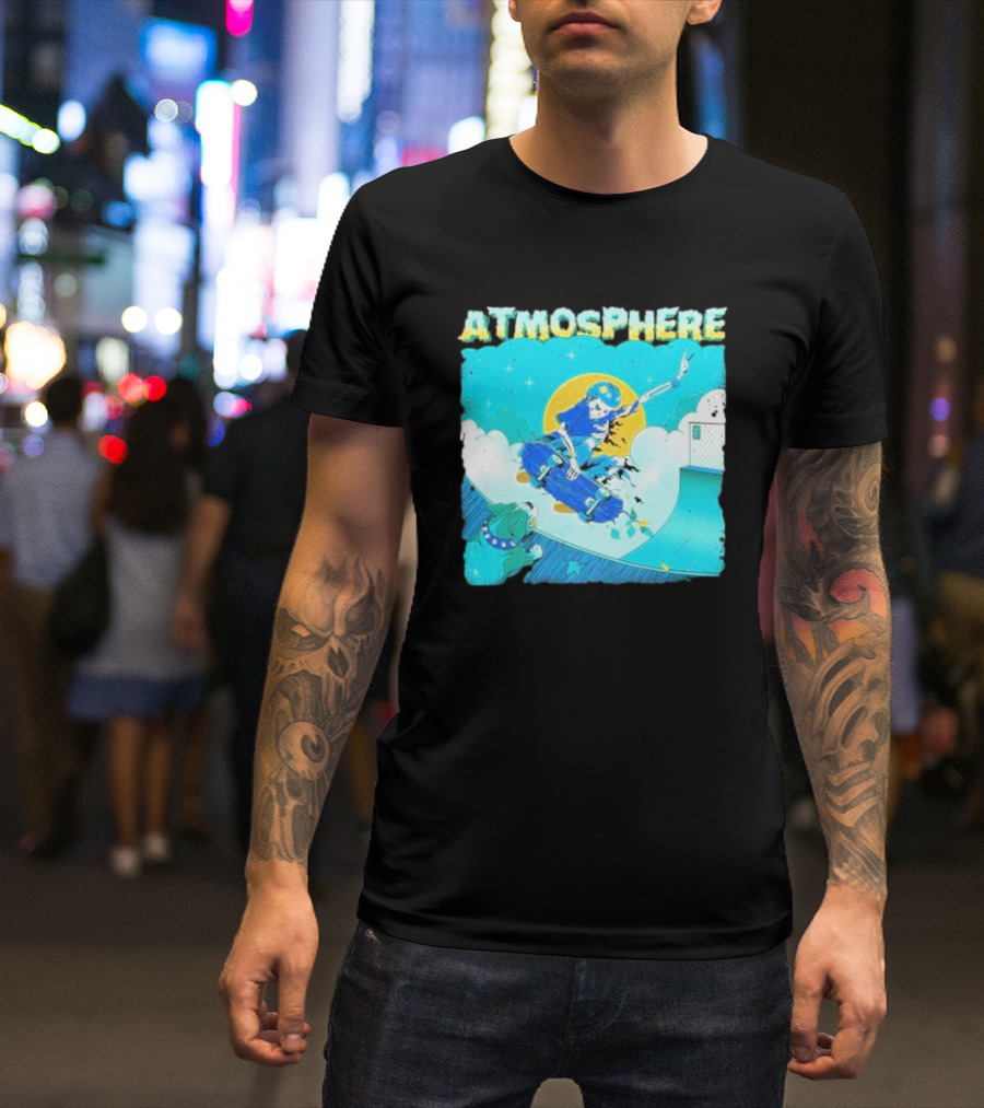 ATMOSPHERE Skateboarding Skeleton Dog Ramp Peace Sign T-Shirt