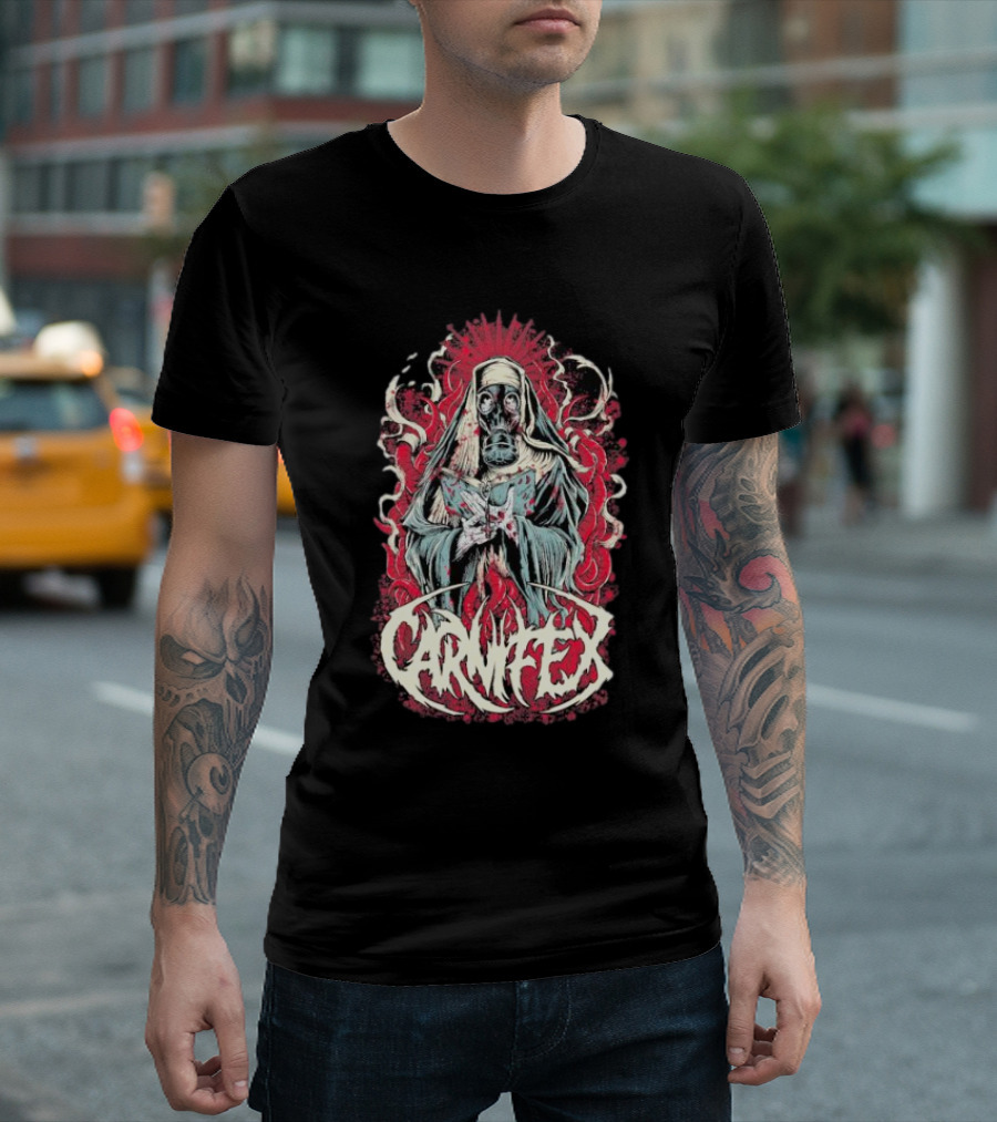 Carnifex Sister Rot Gas Mask Nun with Red Aura T-Shirt