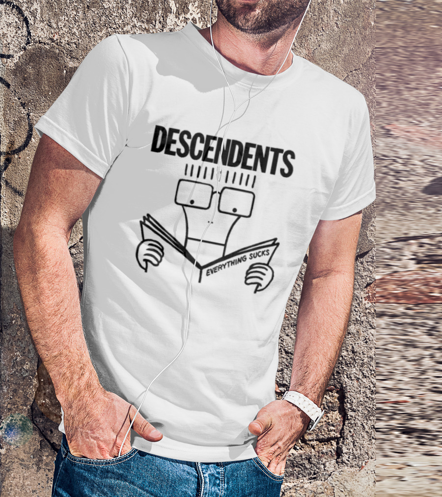 DESCENDENTS Everything Sucks Album Cover Cartoon Character Reading Book T-Shirt