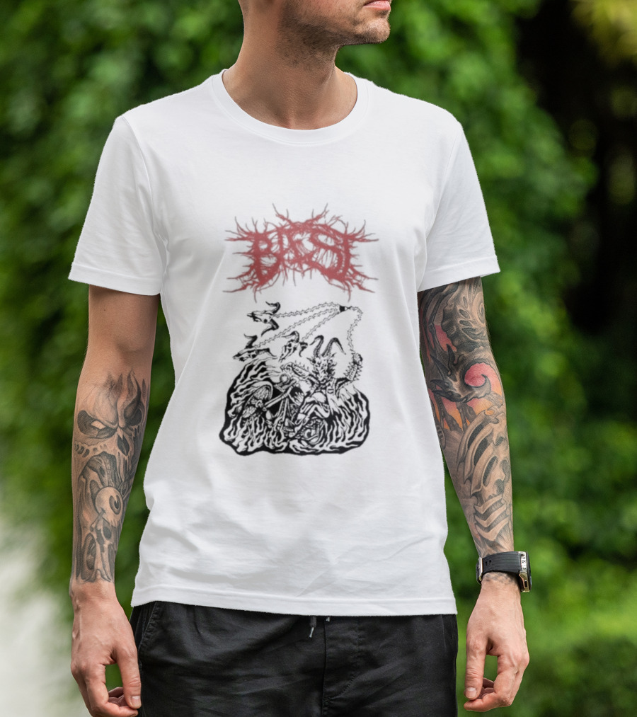 BAEST Biker Goat Rider Chains And Flames T-Shirt