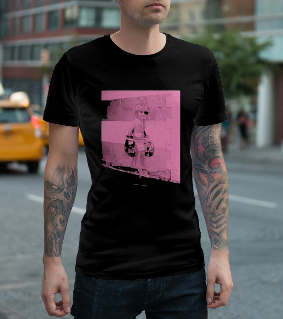 Relentless Tour Date Back Print with Pink Boxing Statue T-Shirt