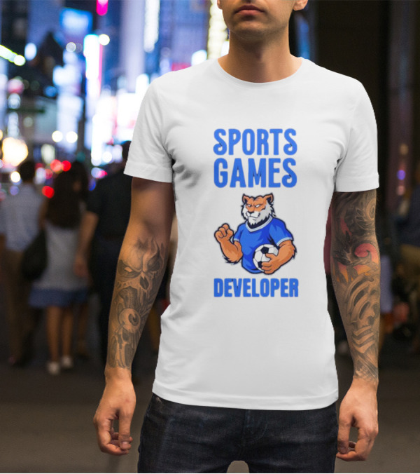 Sports Games Developer Tiger Holding Soccer Ball T-Shirt