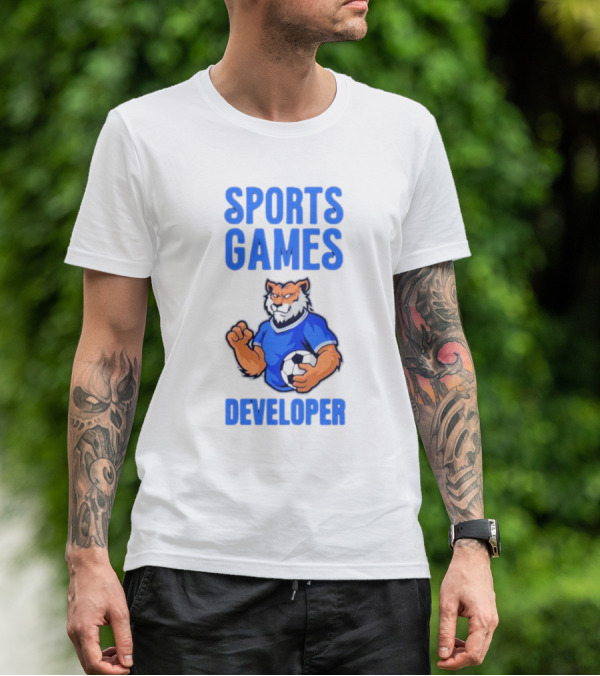 Sports Games Developer Tiger Holding Soccer Ball T-Shirt