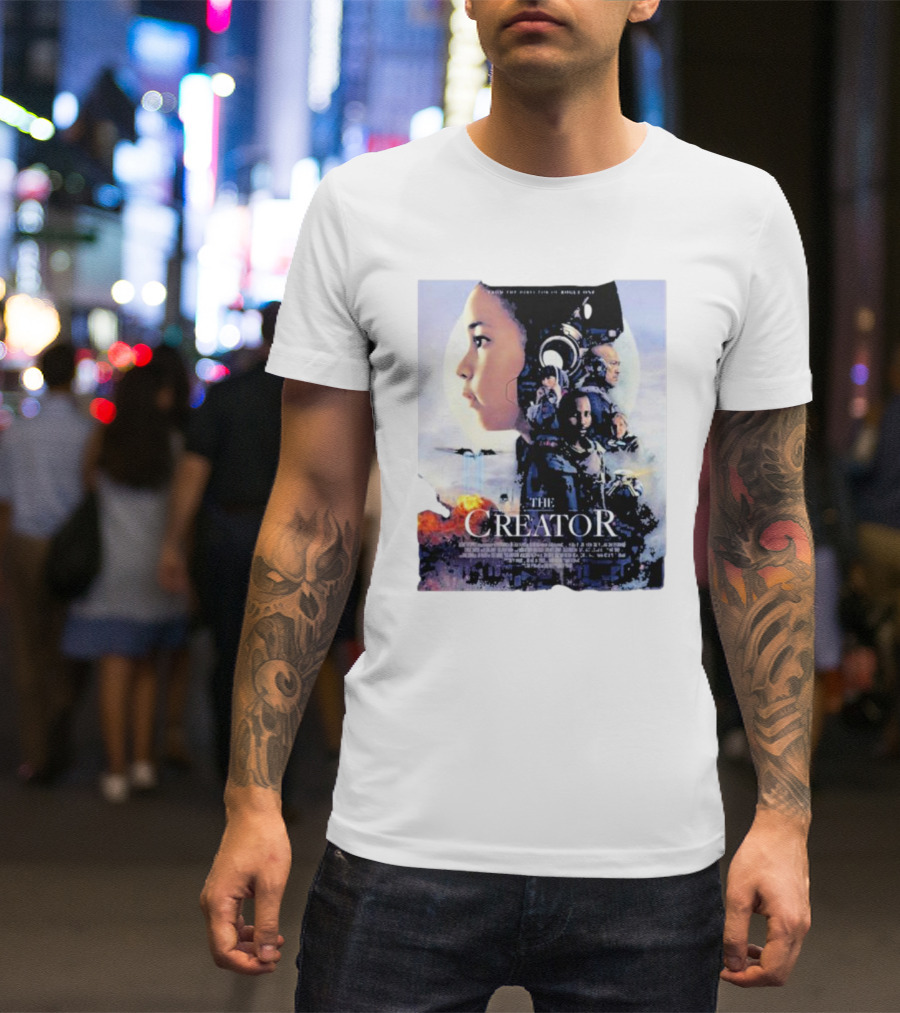 The Creator Movie Poster Design With Characters And Sci-Fi Elements T-Shirt