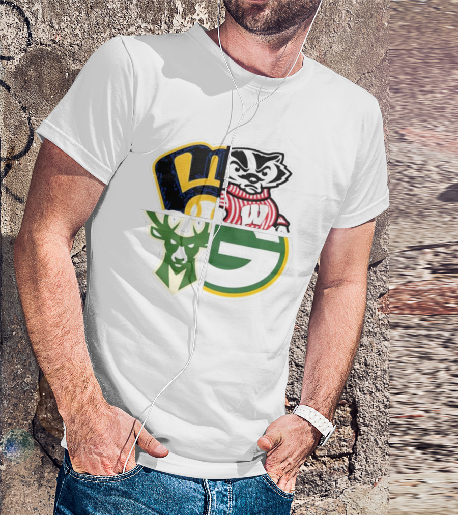 Milwaukee Brewers Packers Badgers Bucks Wisconsin Sports Quad T-Shirt