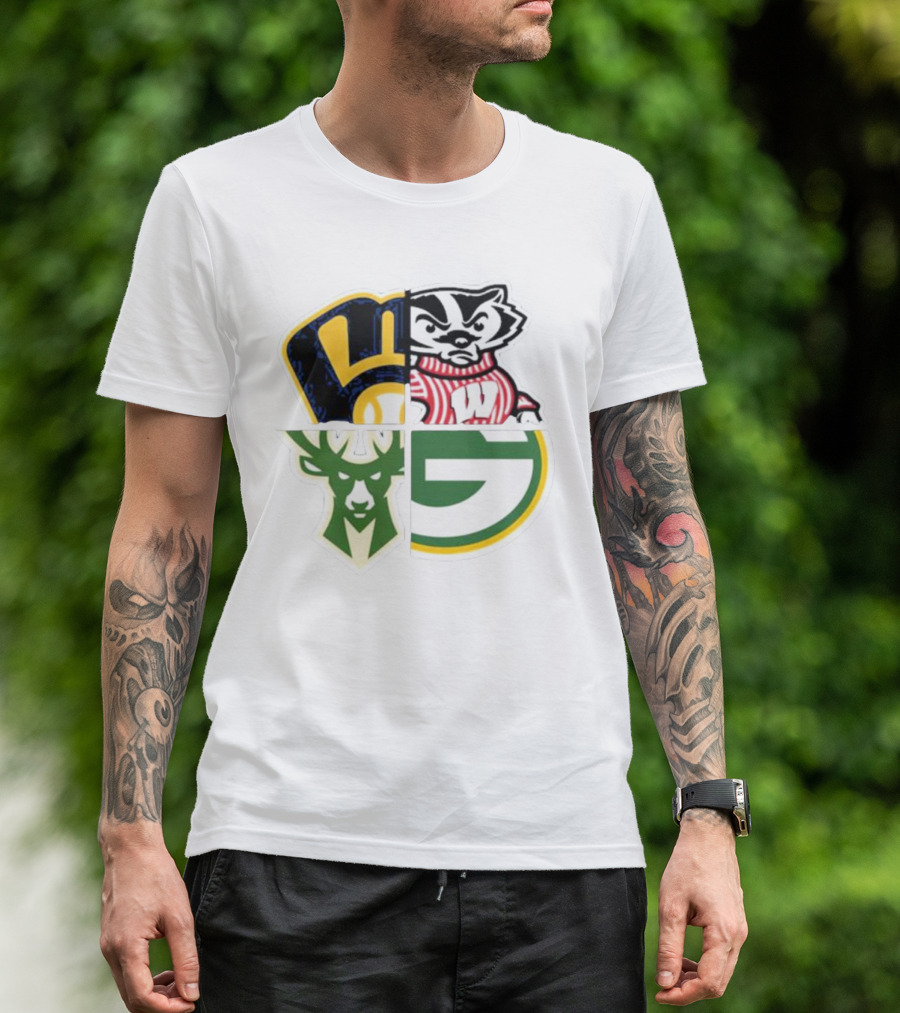 Milwaukee Brewers Packers Badgers Bucks Wisconsin Sports Quad T-Shirt