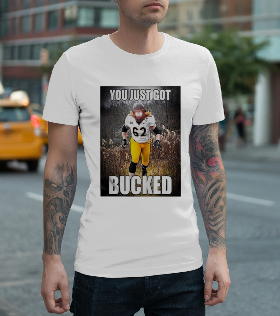 You Just Got Bucked Bucky Williams 62 Football Player Running In Field T-Shirt