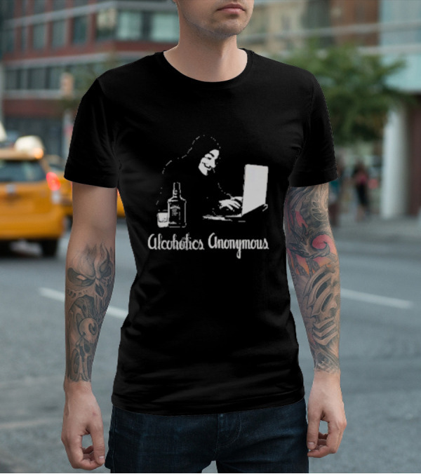 Alcoholics Anonymous Guy Fawkes Mask Hacker With Laptop T-Shirt