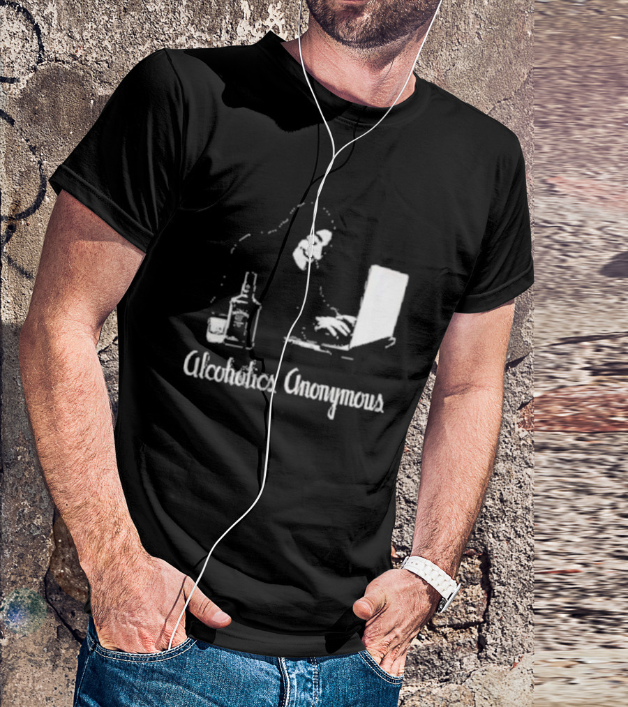Alcoholics Anonymous Guy Fawkes Mask Hacker With Laptop T-Shirt