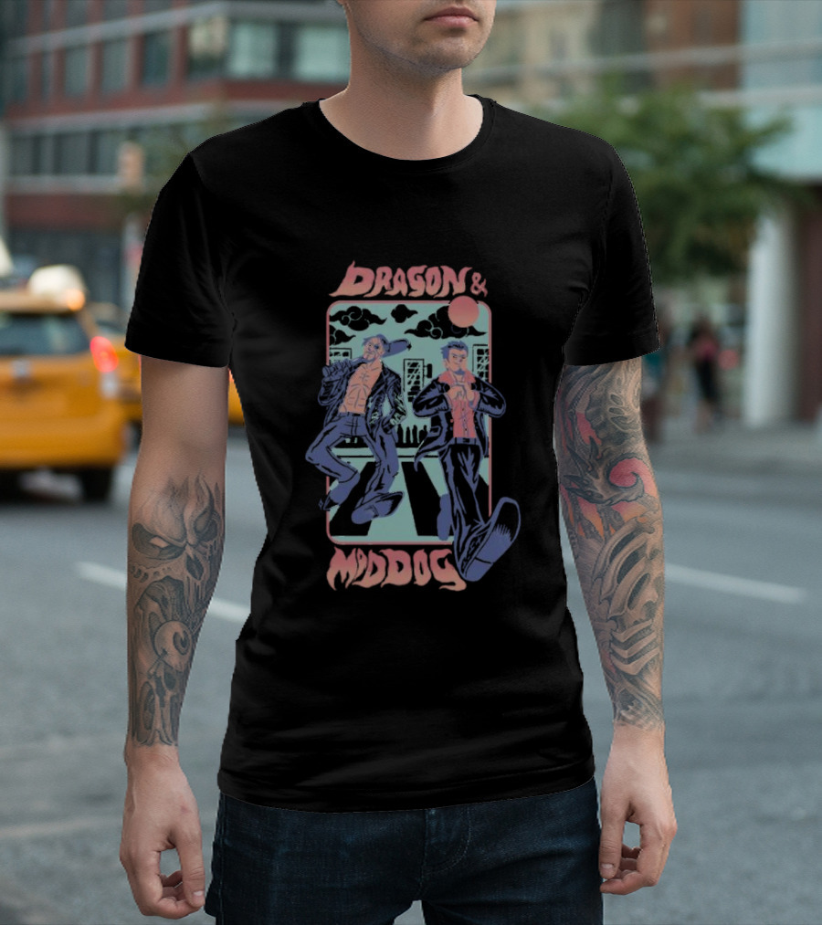 Dragon and Mad Dog Retro Cartoon Nighttime Adventure T-Shirt