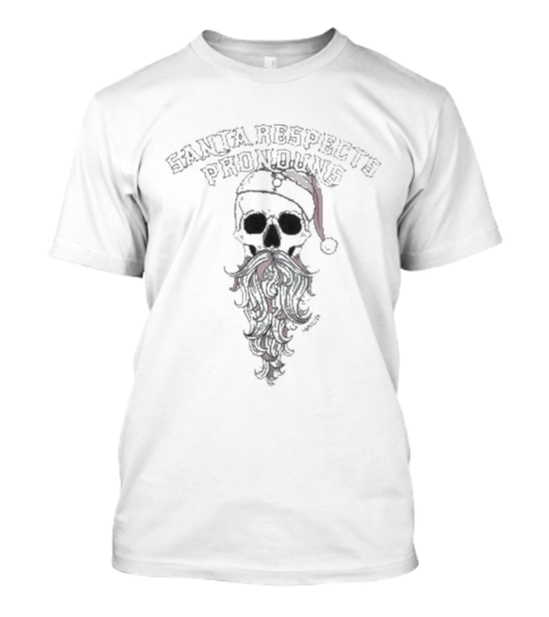 Santa Respects Pronouns Skull With Colorful Beard And Hat T-Shirt