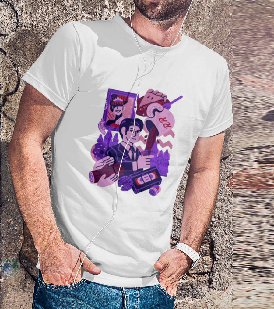 Theyetee Meanwhile Twin Peaks Agent Cooper Coffee Donuts Log VCR T-Shirt