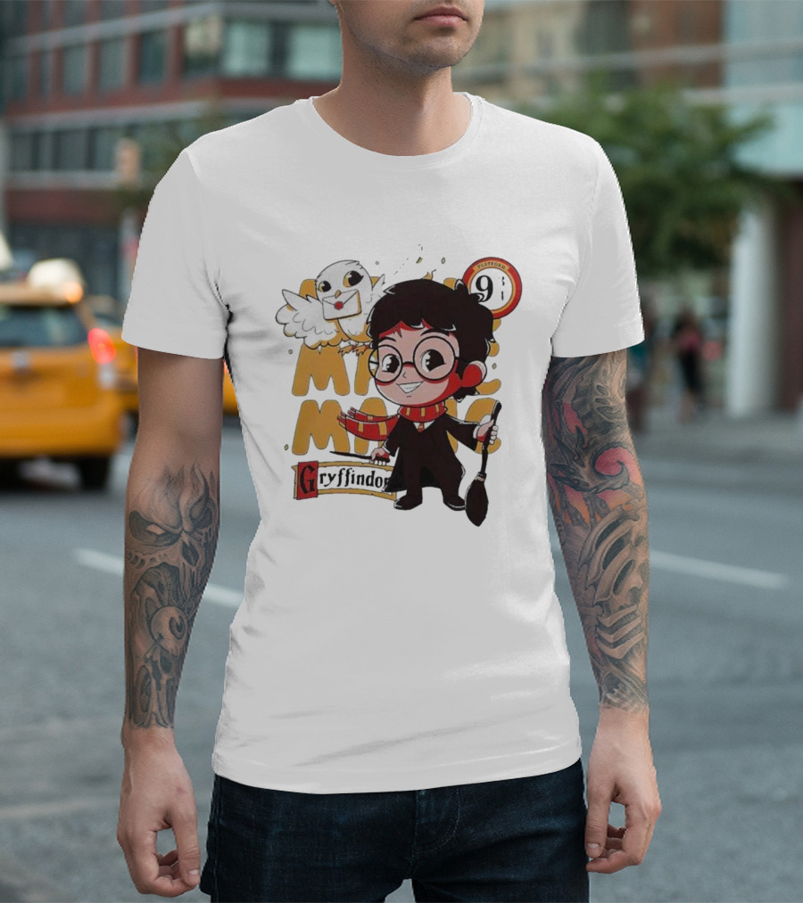 Magic Boy Gryffindor Platform 9¾ Owl and Broom T-Shirt