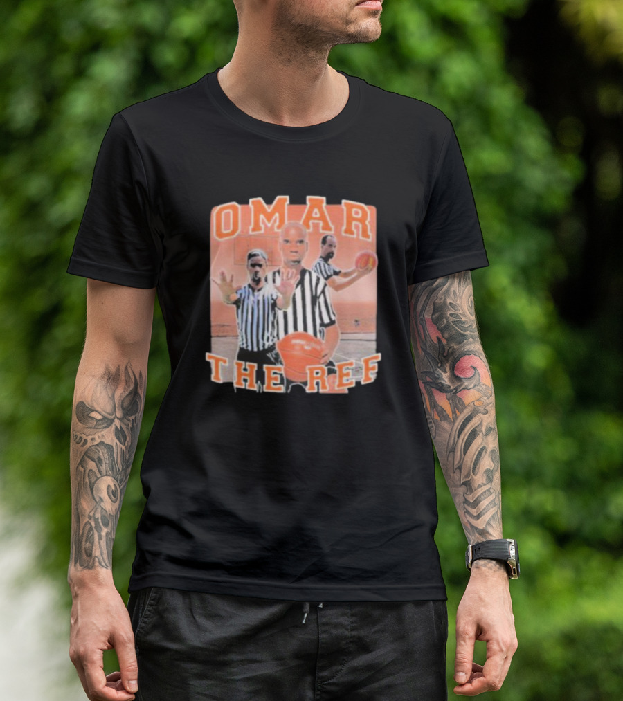 Omar The Ref Basketball Referee In Action With Whistle And Ball T-Shirt