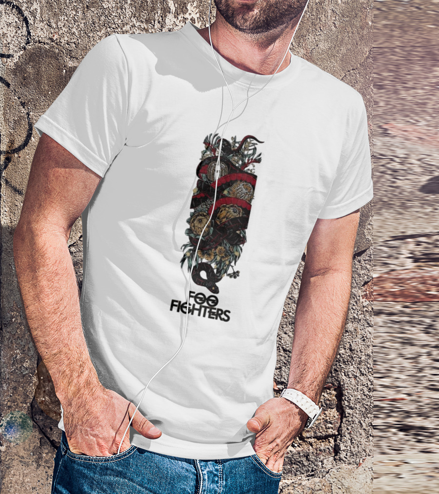 Foo Fighters Floral And Snake Imagery Dark T-Shirt