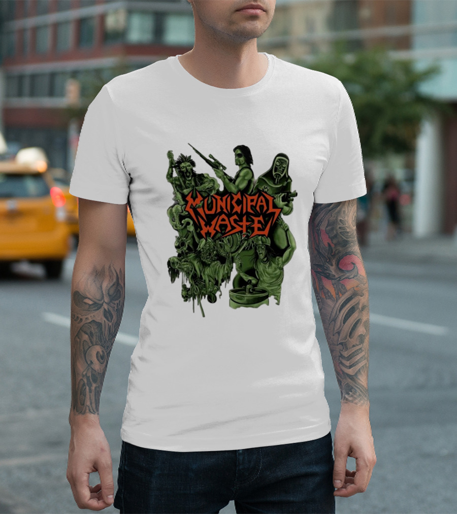 Municipal Waste Zombie Collage With Gas Masks And Weapons T-Shirt