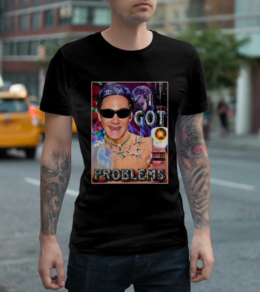 The Jersey Outlaw I Got Problems Colorful Portrait with Sunglasses and Explosive Background T-Shirt