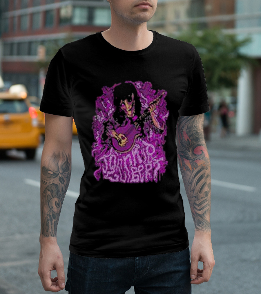 Zombie Johnnie Guilbert Playing Guitar with Purple Background T-Shirt