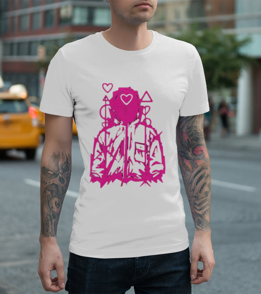 Squid Game Pink Hooded Circle Heart Triangle Symbols T-Shirt