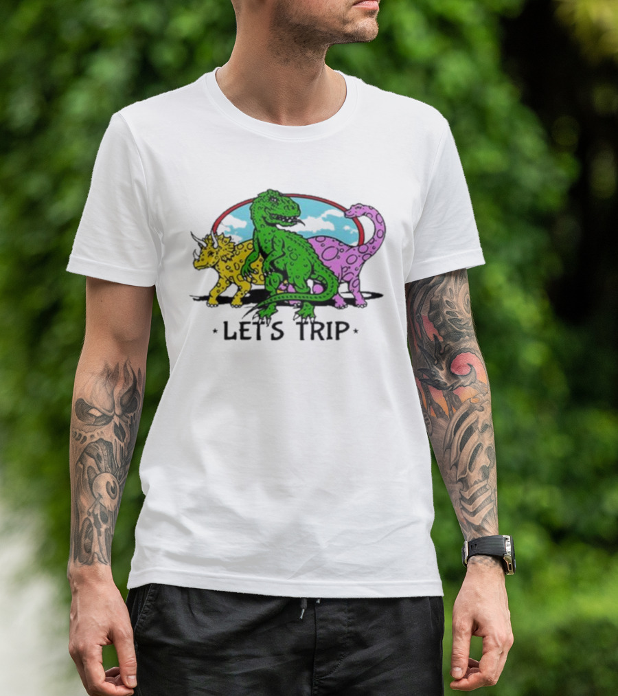 Sturniolo Let's Trip Dinosaur Colorful T-Rex Triceratops Brontosaurus Adventure T-Shirt