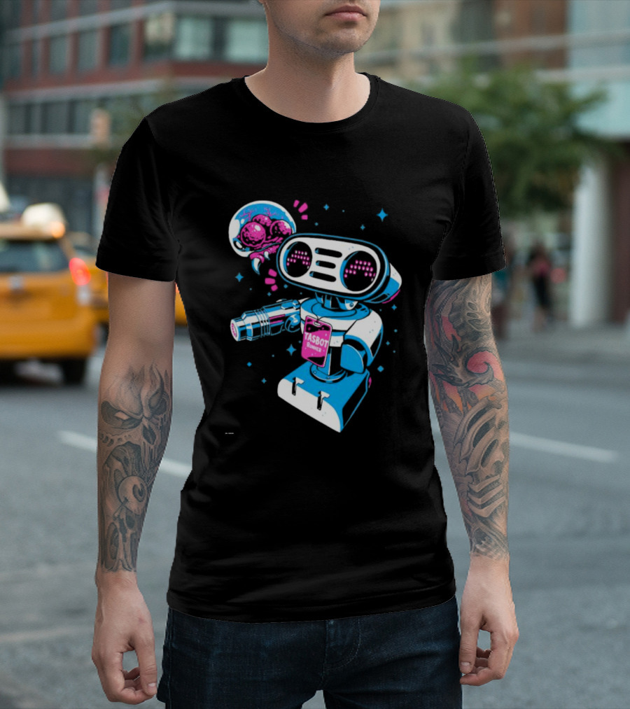 Tasbeam Tasbot Runner Robot With Alien Planet And Retro Sci-Fi Elements T-Shirt