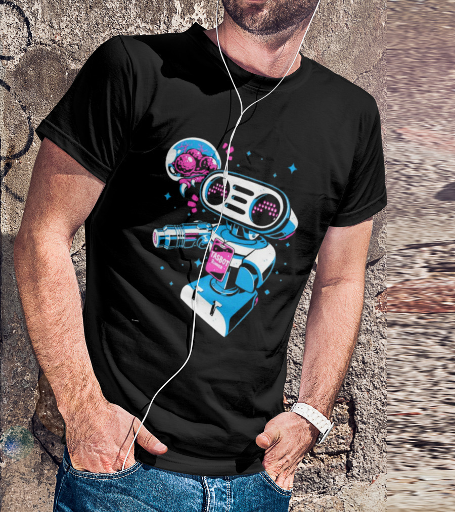 Tasbeam Tasbot Runner Robot With Alien Planet And Retro Sci-Fi Elements T-Shirt