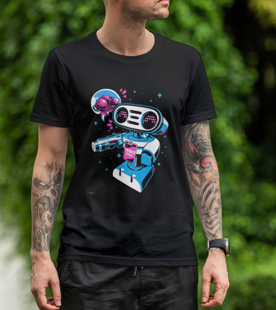 Tasbeam Tasbot Runner Robot With Alien Planet And Retro Sci-Fi Elements T-Shirt