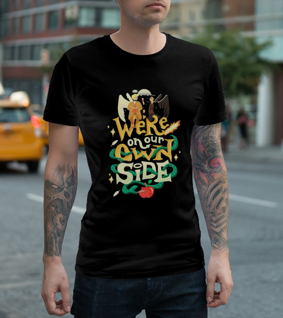 We're On Our Own Side Angel Demon Apple Serpent T-Shirt