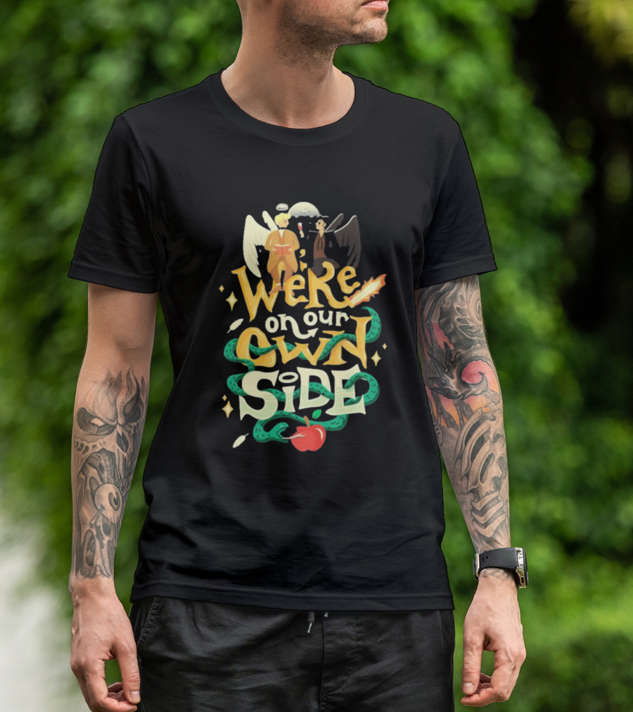 We're On Our Own Side Angel Demon Apple Serpent T-Shirt