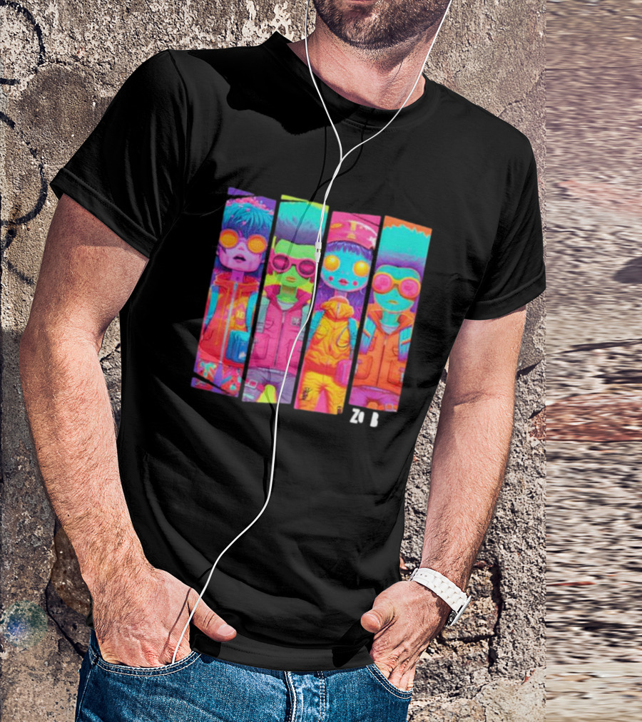 Zombie Quad Neon Colorful Character Stripes ZO B T-Shirt