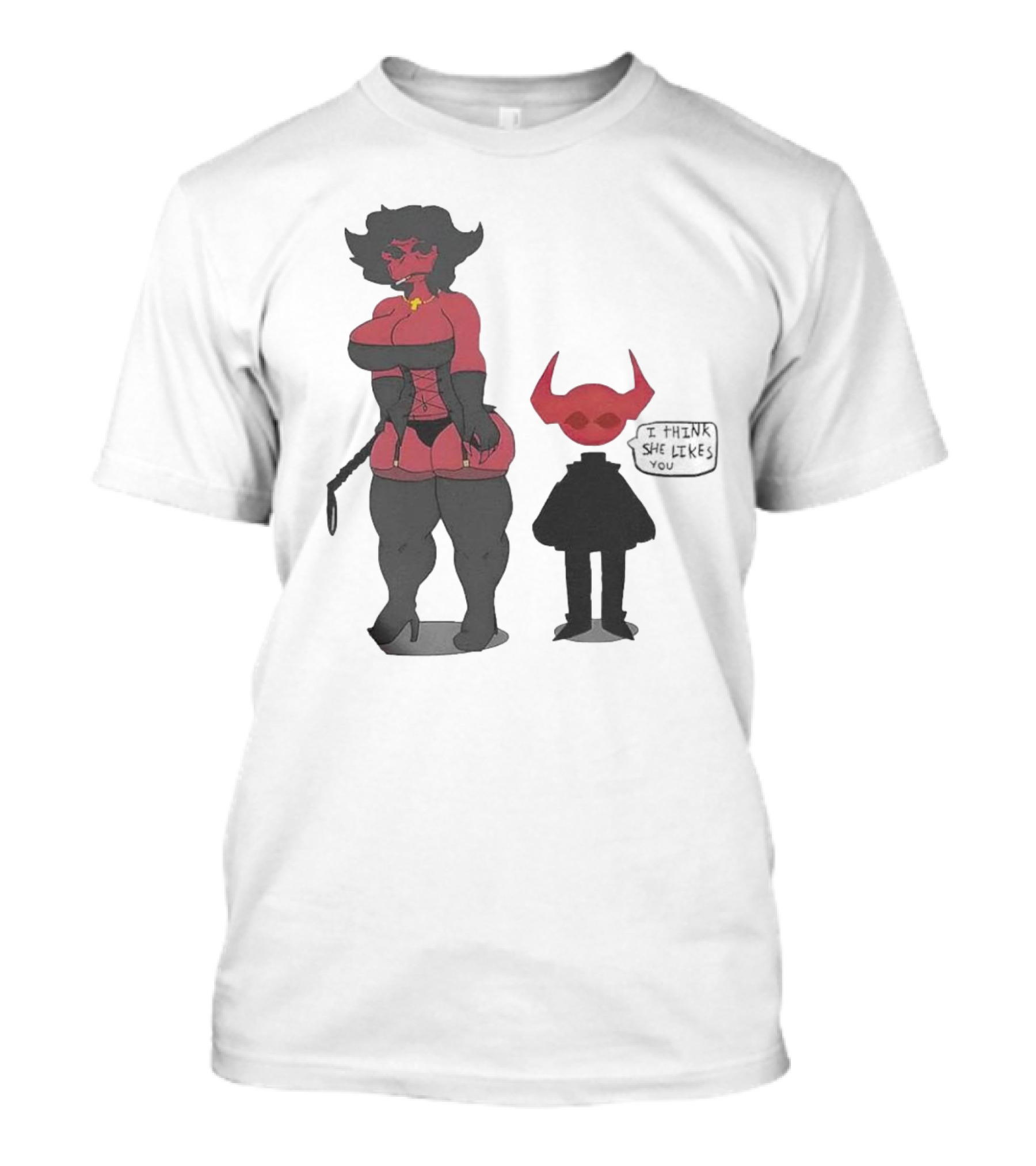 Thewboy I Think She Likes You Dark Humorous Cartoon Characters T-Shirt