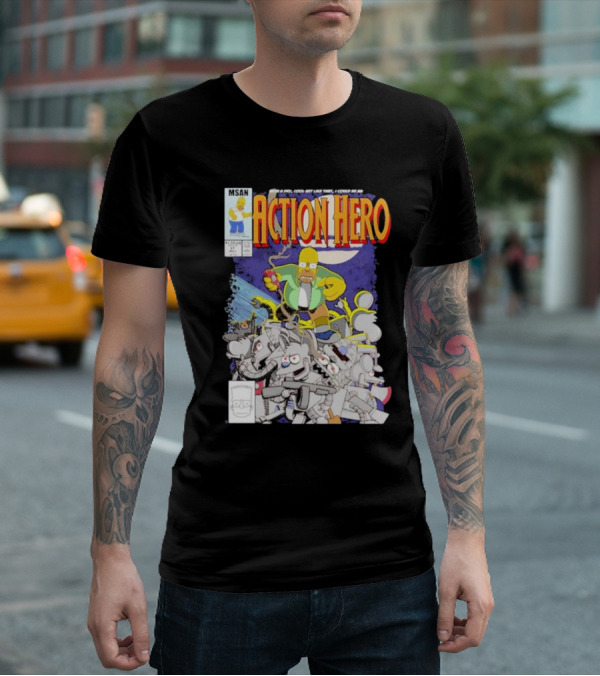 MSAN The Simpsons Action Hero With A Dry Cool Wit I Could Be An Action Hero With Mouse Robot T-Shirt