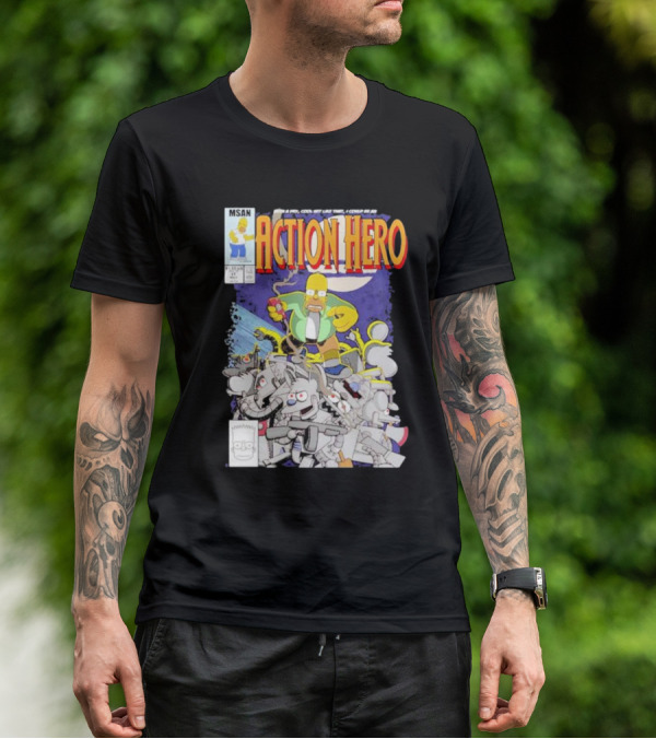 MSAN The Simpsons Action Hero With A Dry Cool Wit I Could Be An Action Hero With Mouse Robot T-Shirt