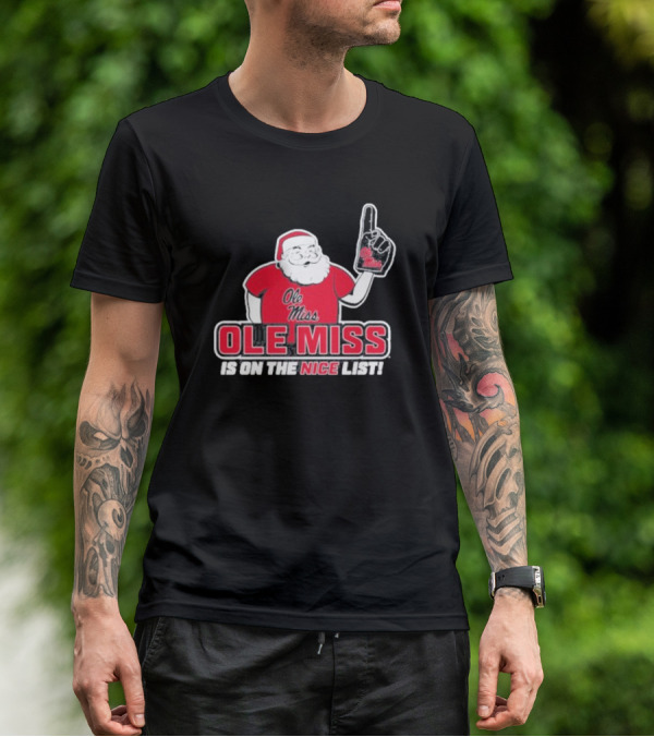 Ole Miss Santa On The Nice List Festive Sports Fan T-Shirt