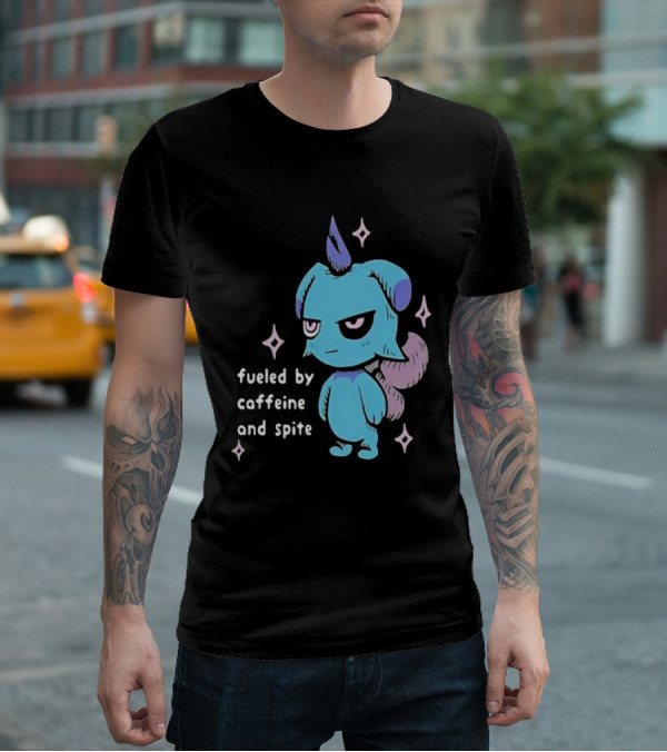 Palworld Fueled By Caffeine And Spite Blue Creature With Pink Stars T-Shirt
